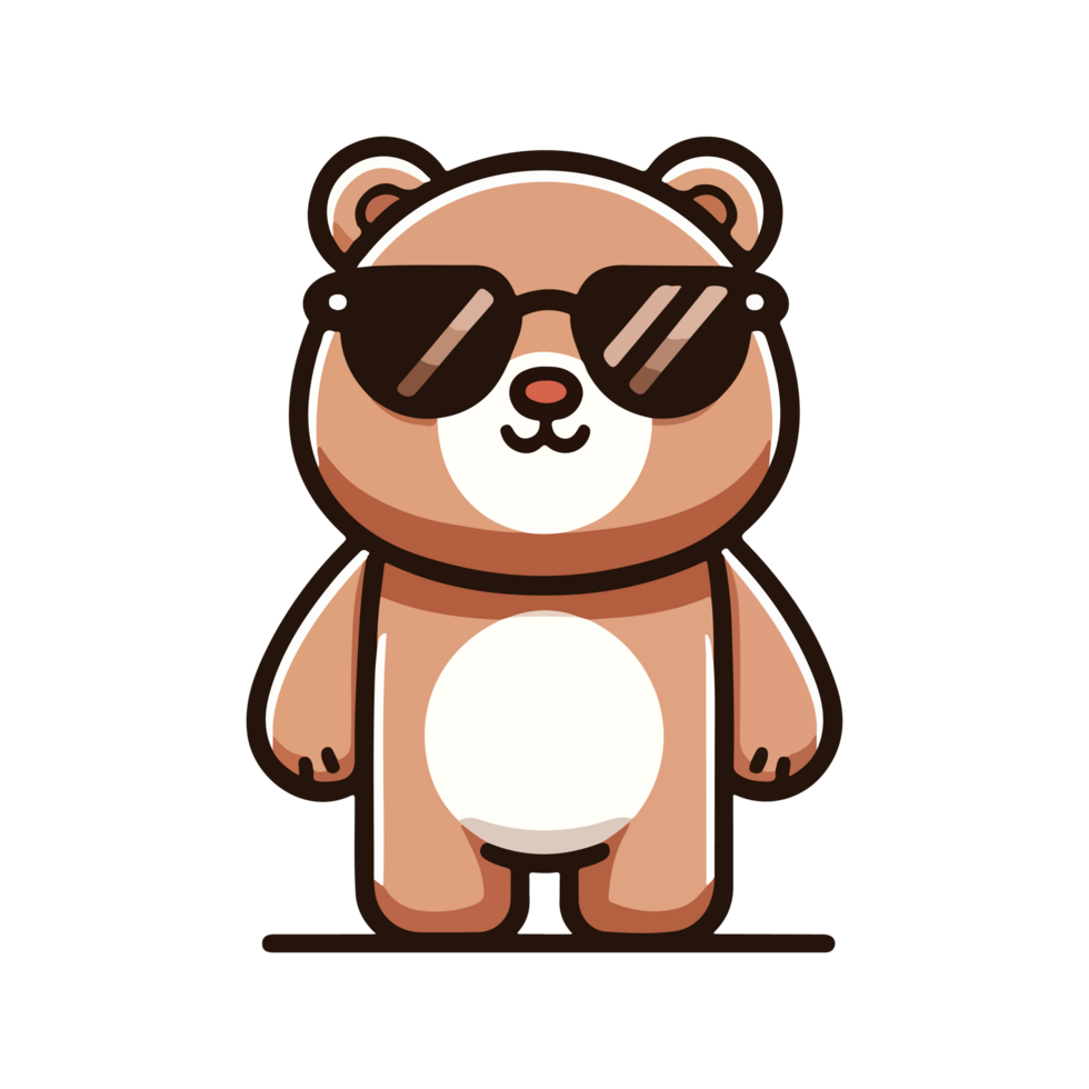 cute bear wearing sunglasses icon character png