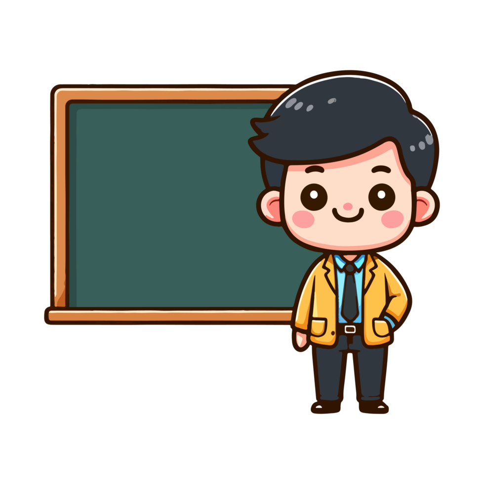 male teacher in classroom with blackboard png