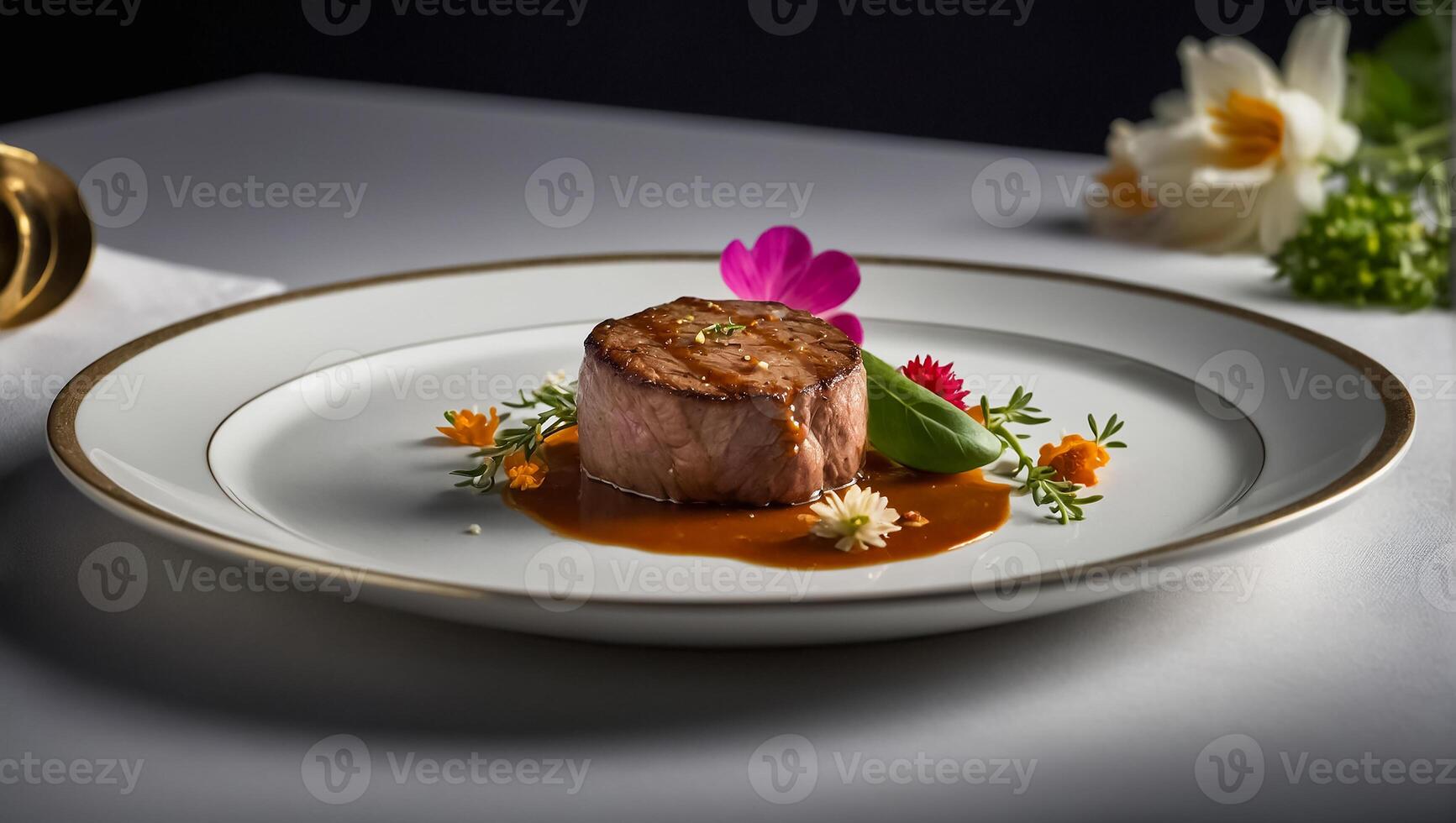 Veal medallions with flowers photo