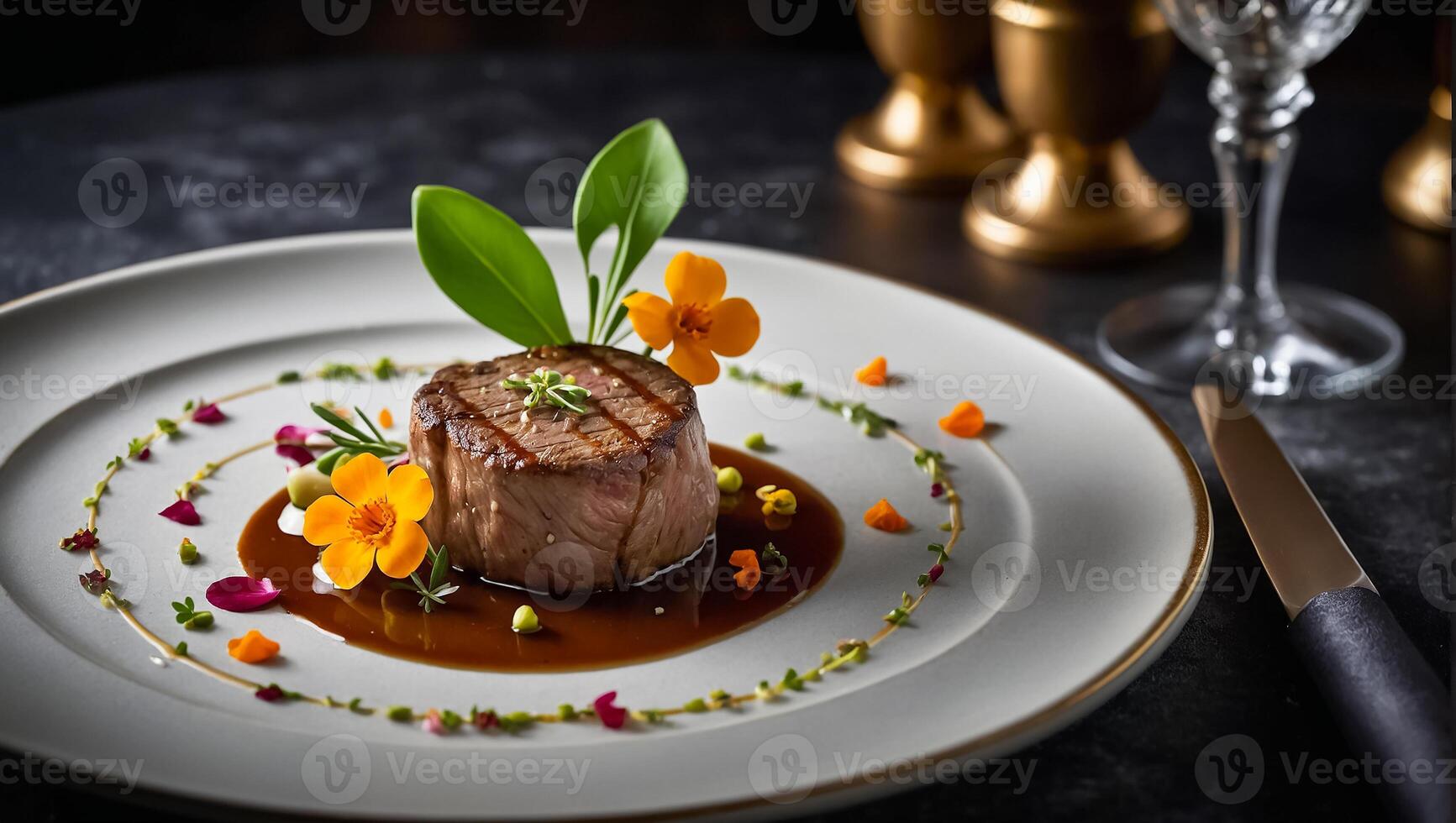 Veal medallions with flowers photo