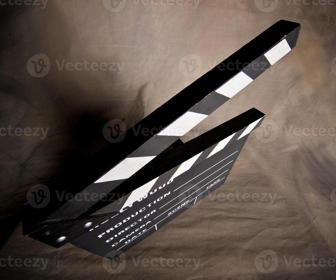 A movie production clapstick board. photo