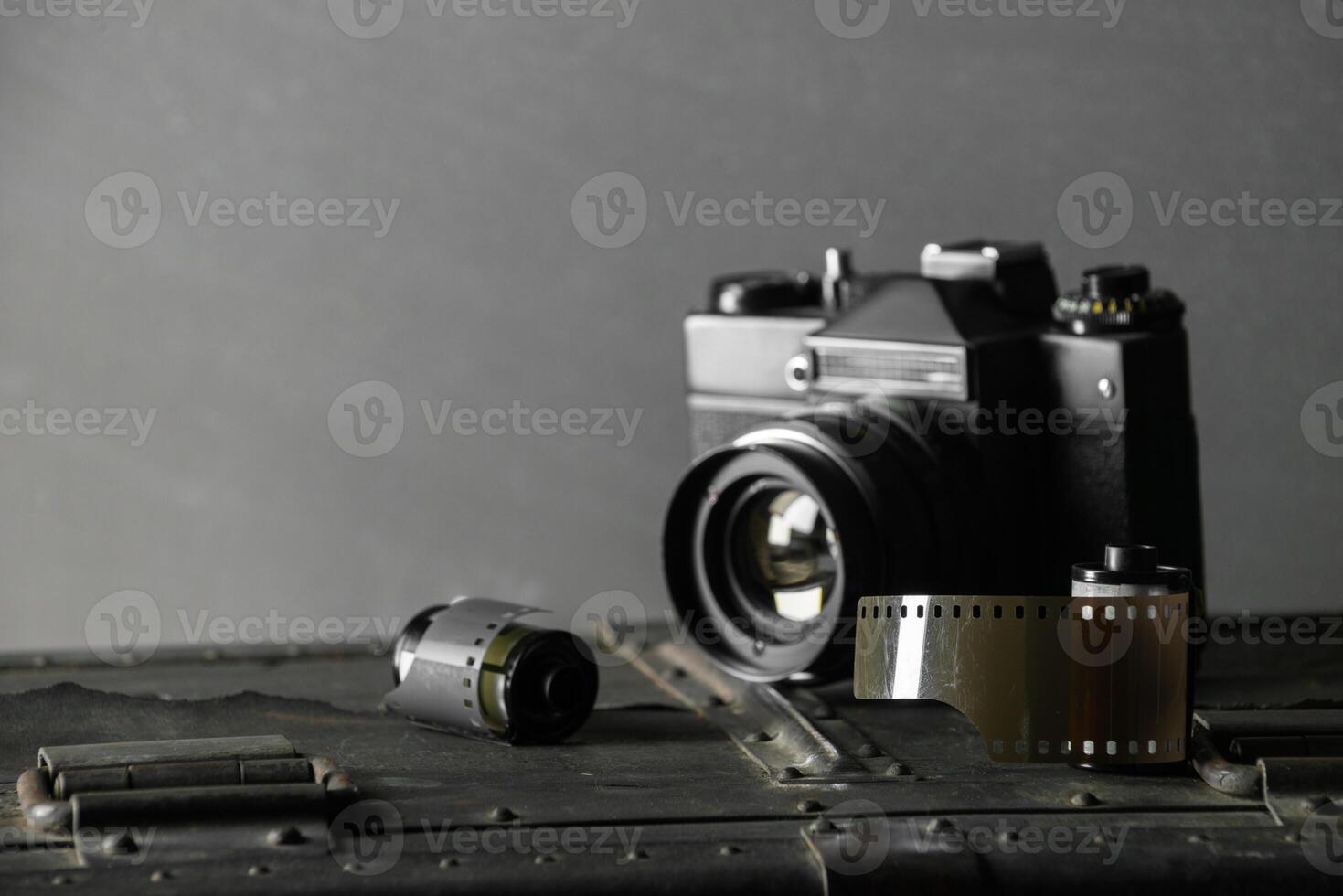 Old retro camera and 35 mm photo