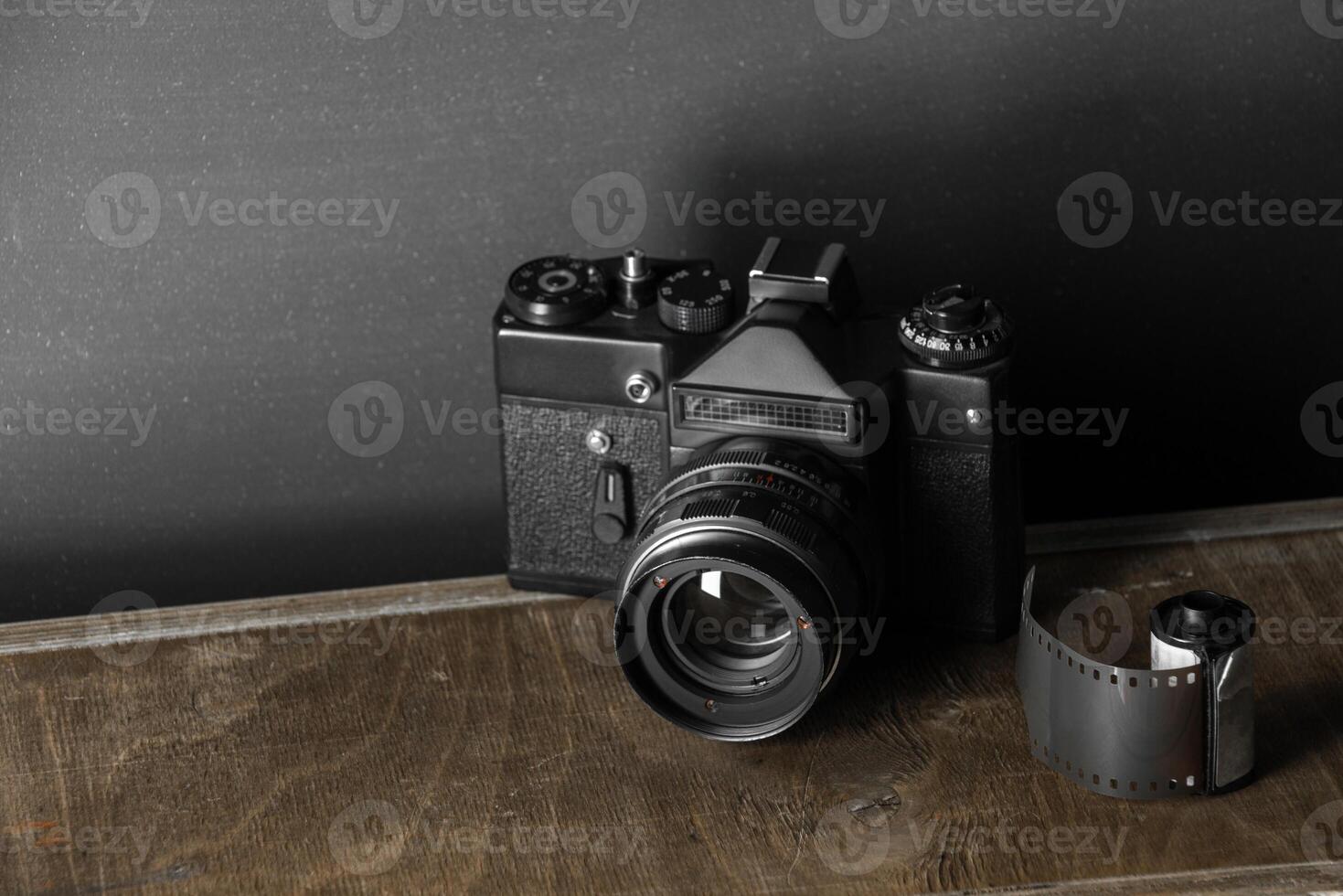 Old retro camera and 35 mm photo