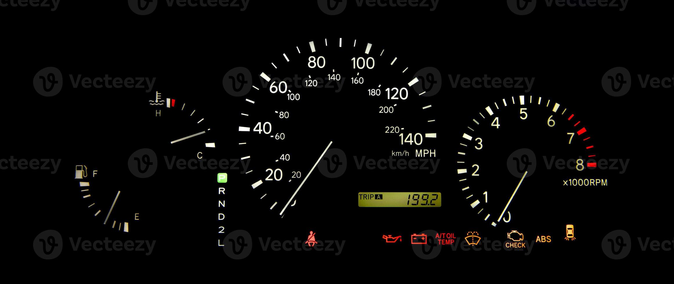 Instrument panel with the speedometer and the tachometer photo