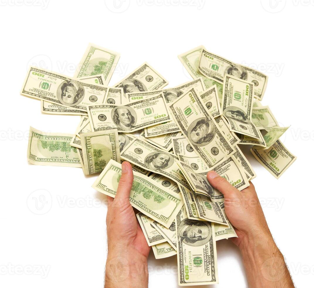 American dollars arranged in stacks of 100 bills each photo