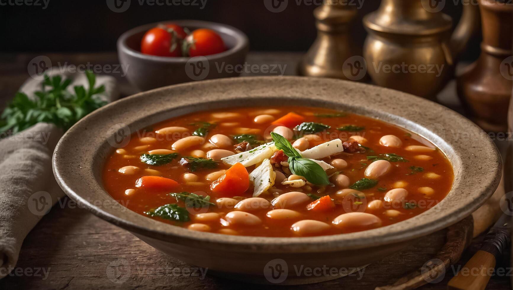 Fasolada in a plate in a tavern photo