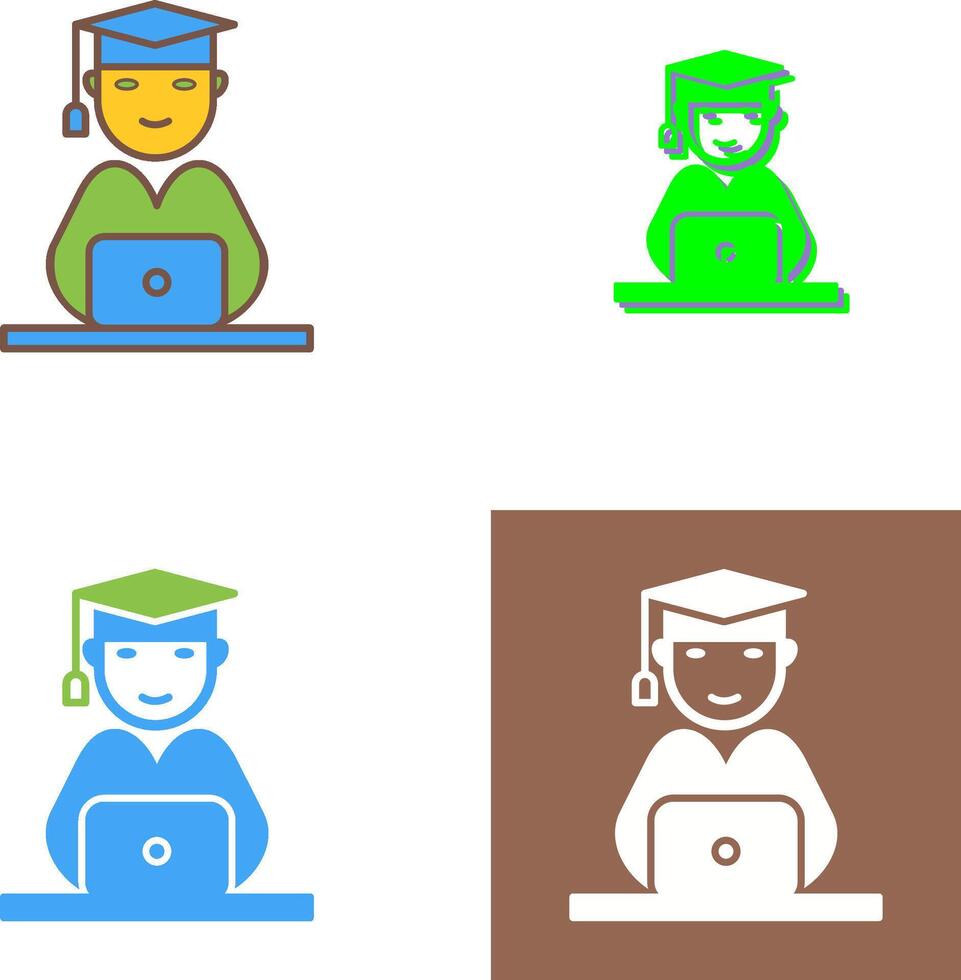 Unique Studying on Laptop Icon Design vector