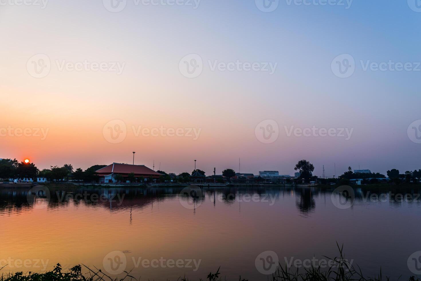 sunset of city on the park photo
