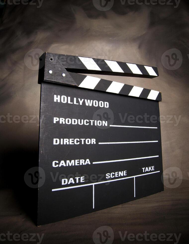 A movie production clapstick board. photo