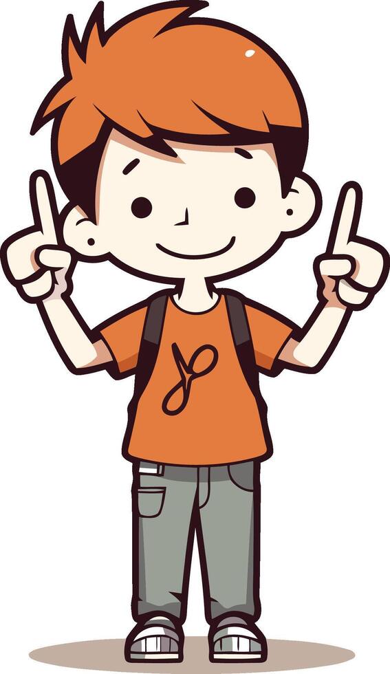 Boy pointing finger cartoon illustration. Cute boy pointing finger. vector