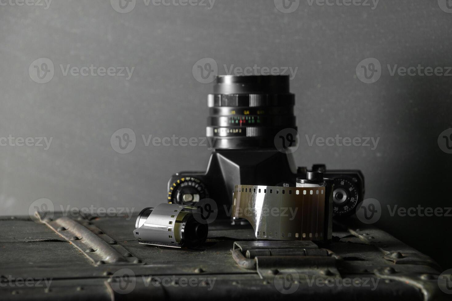 Old retro camera and 35 mm photo