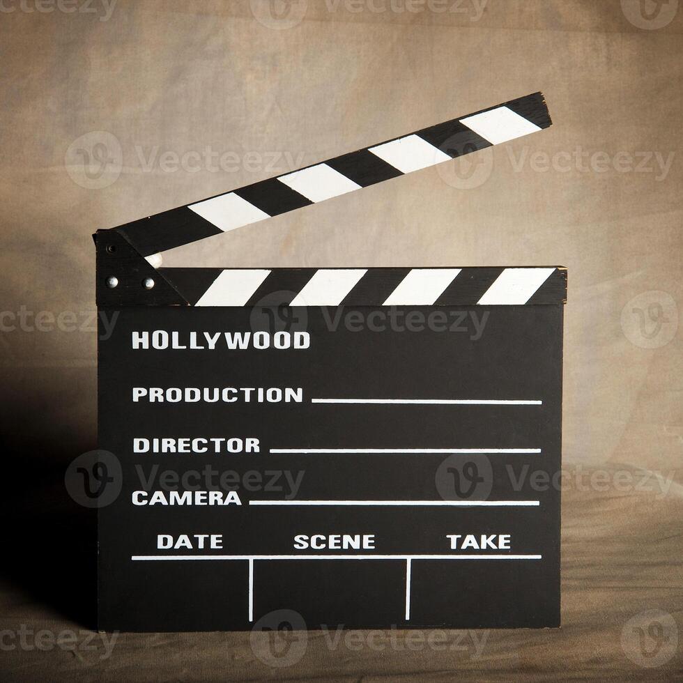 A movie production clapstick board. photo