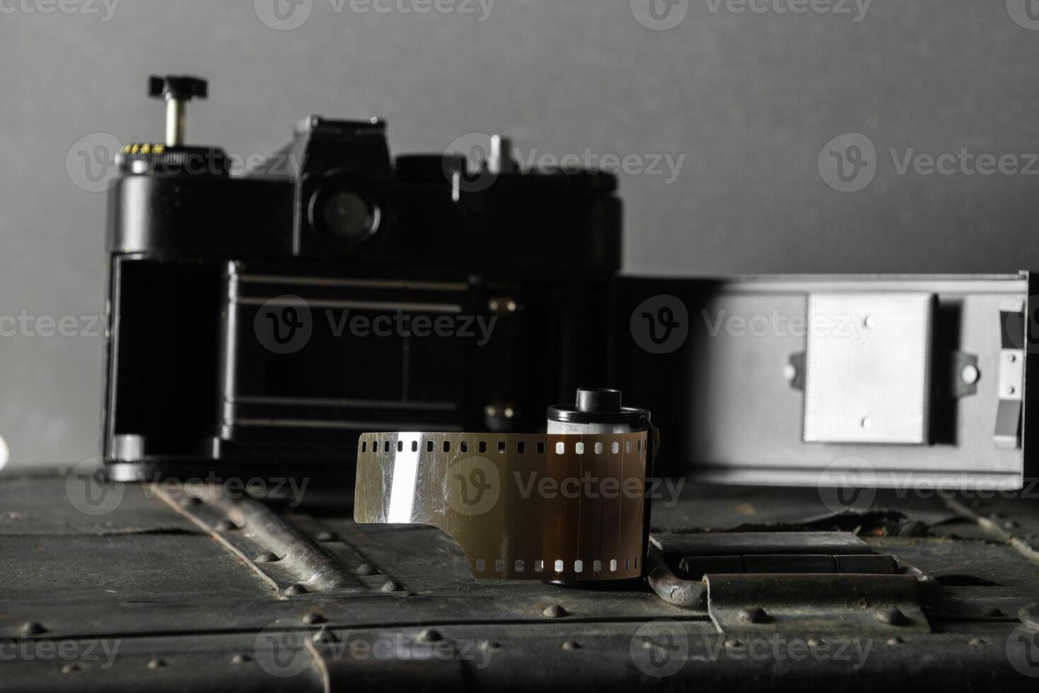 Old retro camera and 35 mm photo