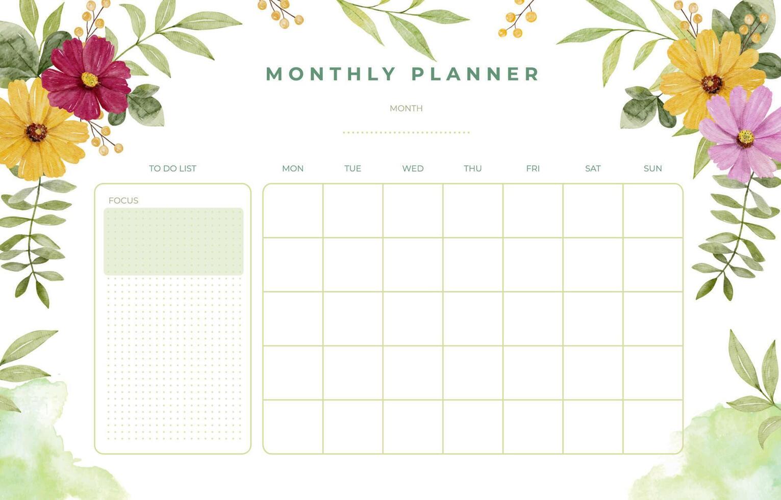 Spring Theme Monthly Planner Design Template vector
