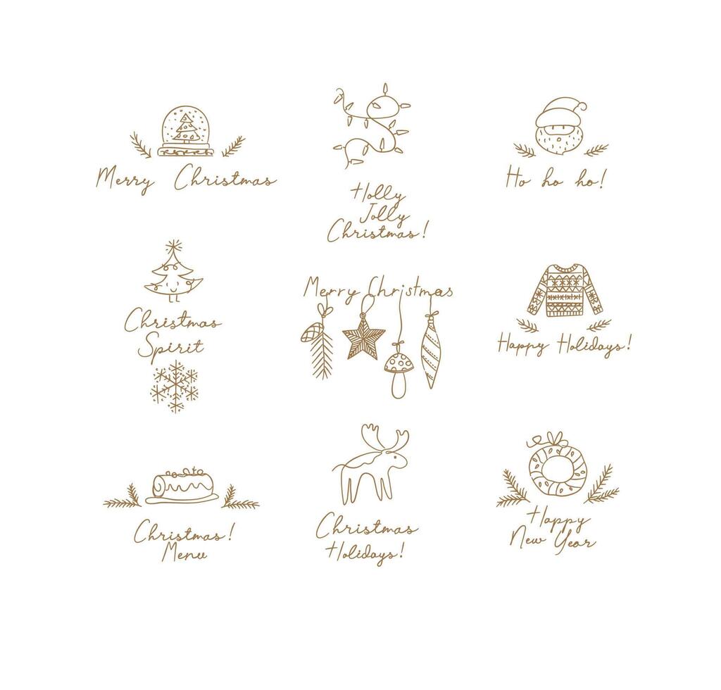 Christmas labels with lettering drawing in hand sketch style on light background vector