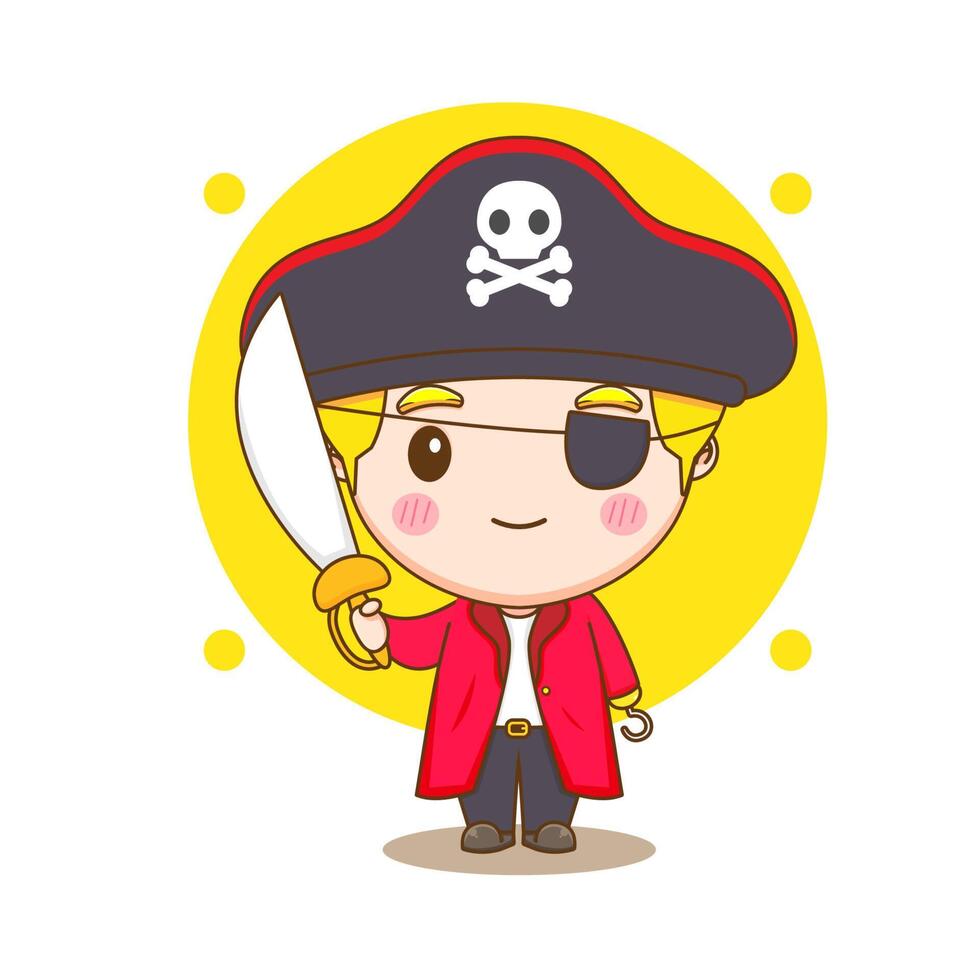 Cute pirate cartoon character. People profession concept design. Flat adorable chibi vector illustration. Isolated white background