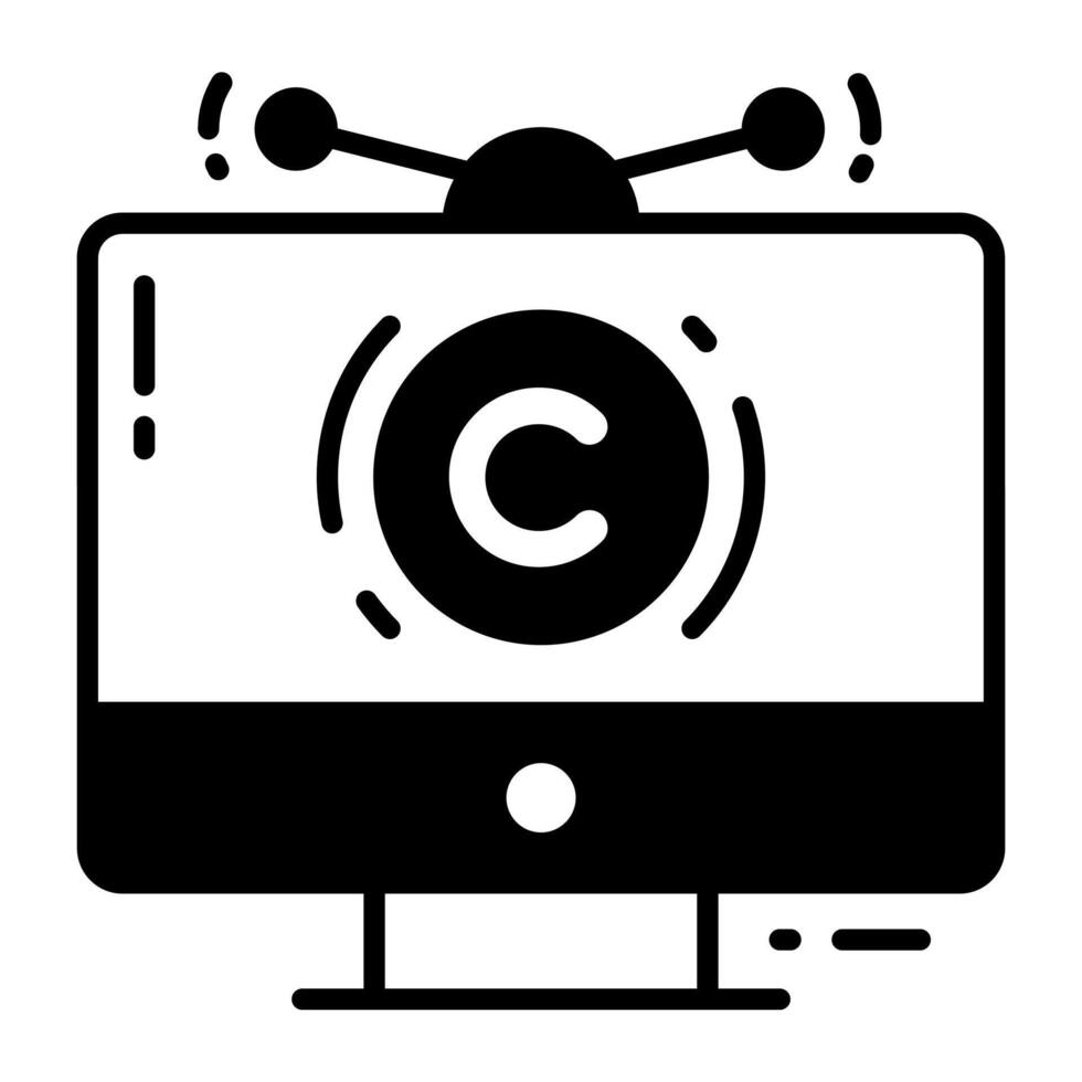 Monitor with copyright sign concept of broadcast copyright icon vector