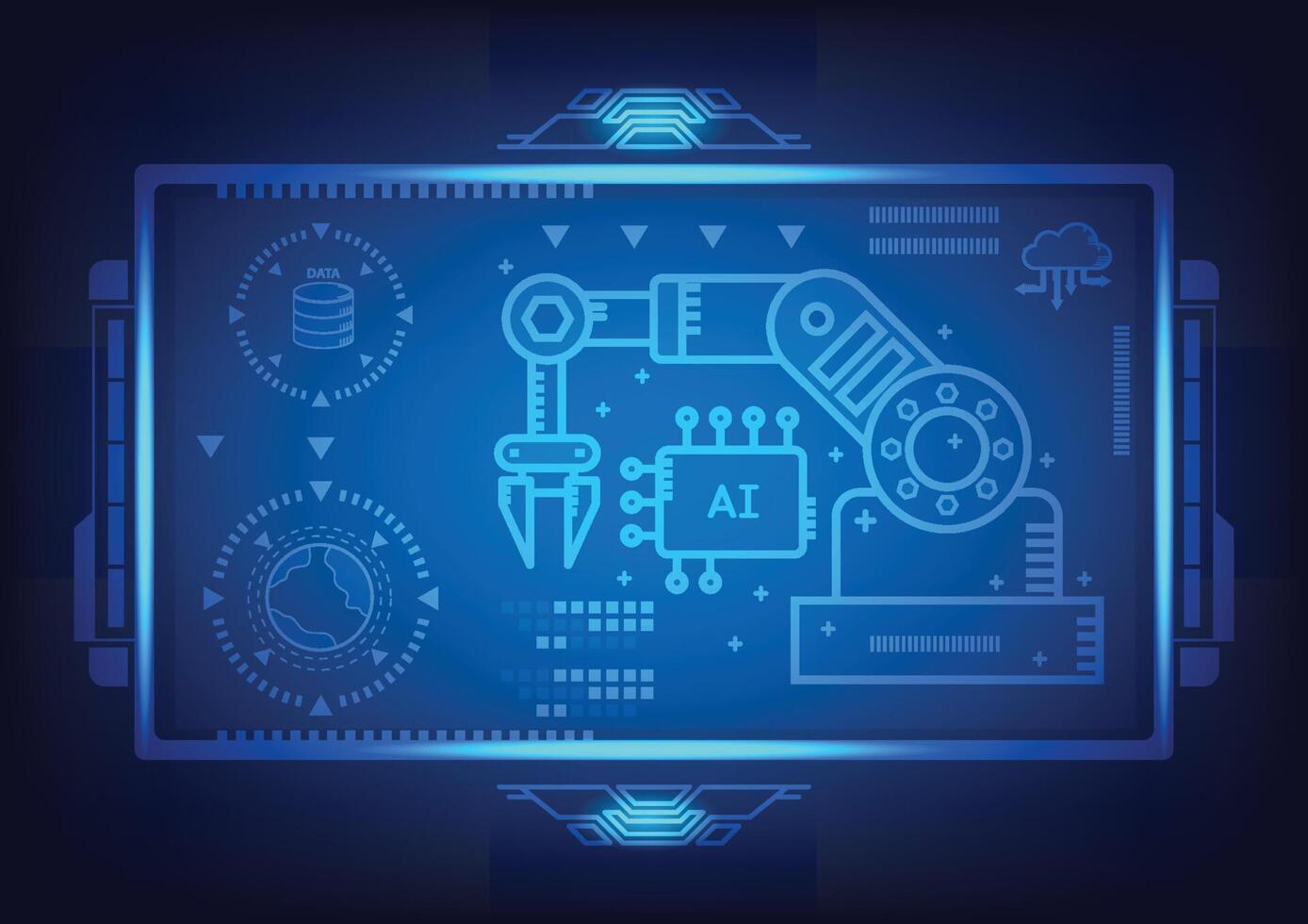 technology vector infographic Artificial intelligence concept vector illustration in blue neon style on dark blue background.