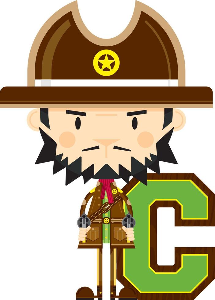 C is for Cowboy Wild West Alphabet Learning Educational Illustration vector