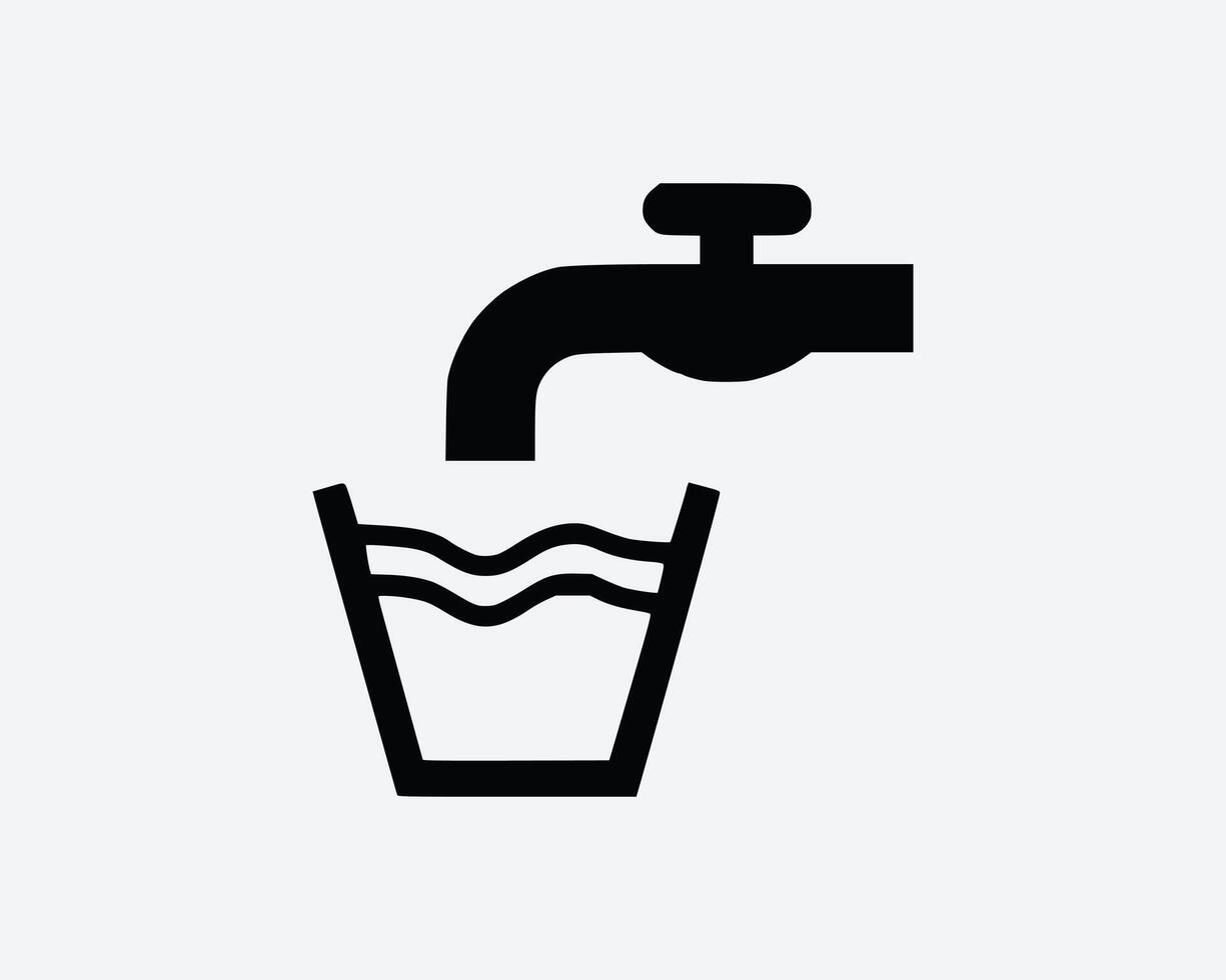 Drinking Tap Water Faucet Fill Cup Bucket Black White Silhouette Sign Symbol Icon Graphic Clipart Artwork Illustration Pictogram Vector