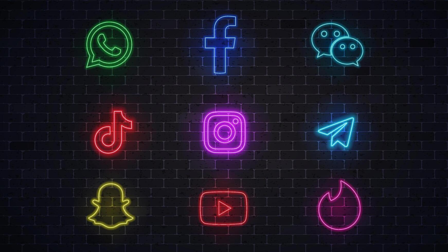 Neon set icons of social networks. Vector illustration
