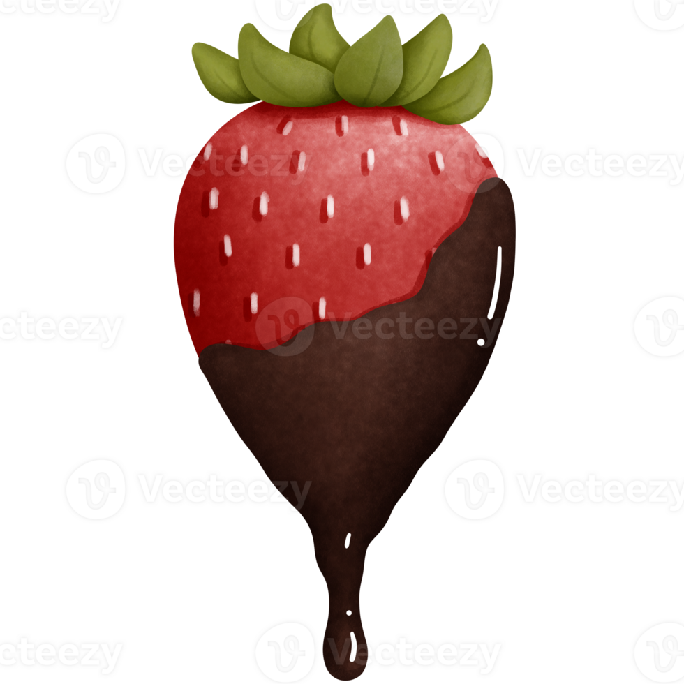 Watercolor chocolate dipped strawberry clipart. Summer fruit. png