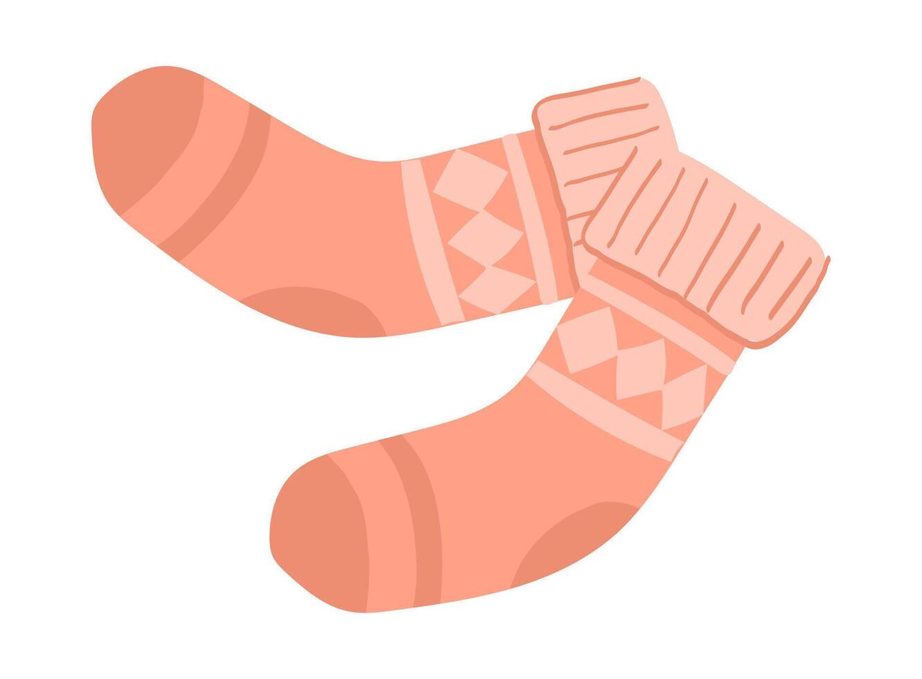 Warm knitted socks in flat design. Seasonal stockings with winter pattern. illustration isolated. vector