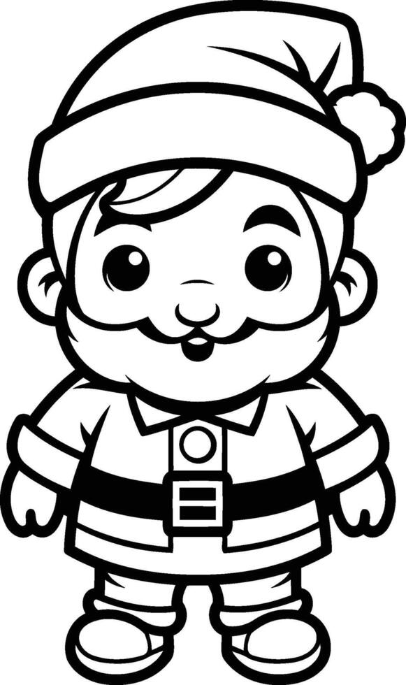 Black and White Cartoon Illustration of Cute Christmas Elf Character for Coloring Book vector