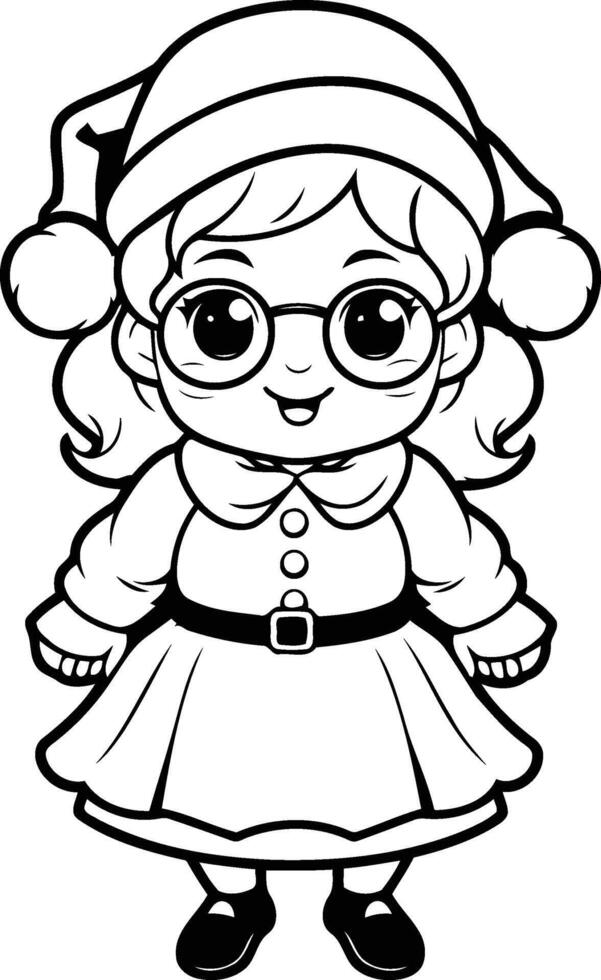 Cute little girl in Santa Claus hat. Cartoon illustration. vector