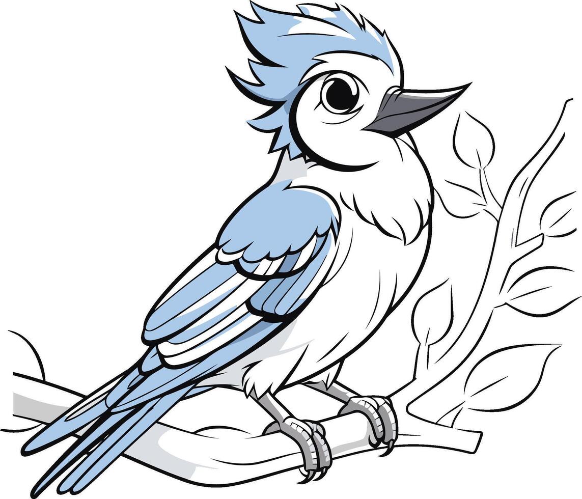 Cute blue jay sitting on a branch. vector
