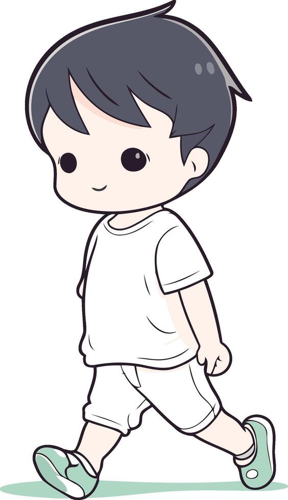 Cute little boy walking and smiling cartoon style. vector