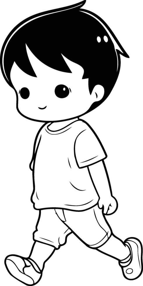 Cute little boy walking and smiling cartoon style. vector