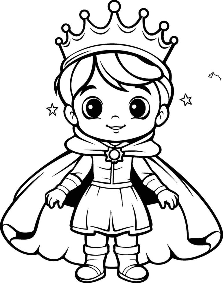 Cute little princess with crown. Black and white illustration. vector