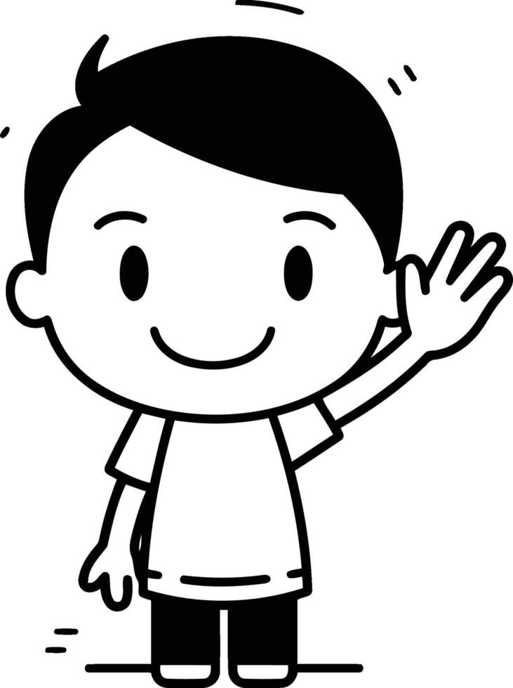 Cartoon illustration of happy boy waving hand. Isolated on white background. vector
