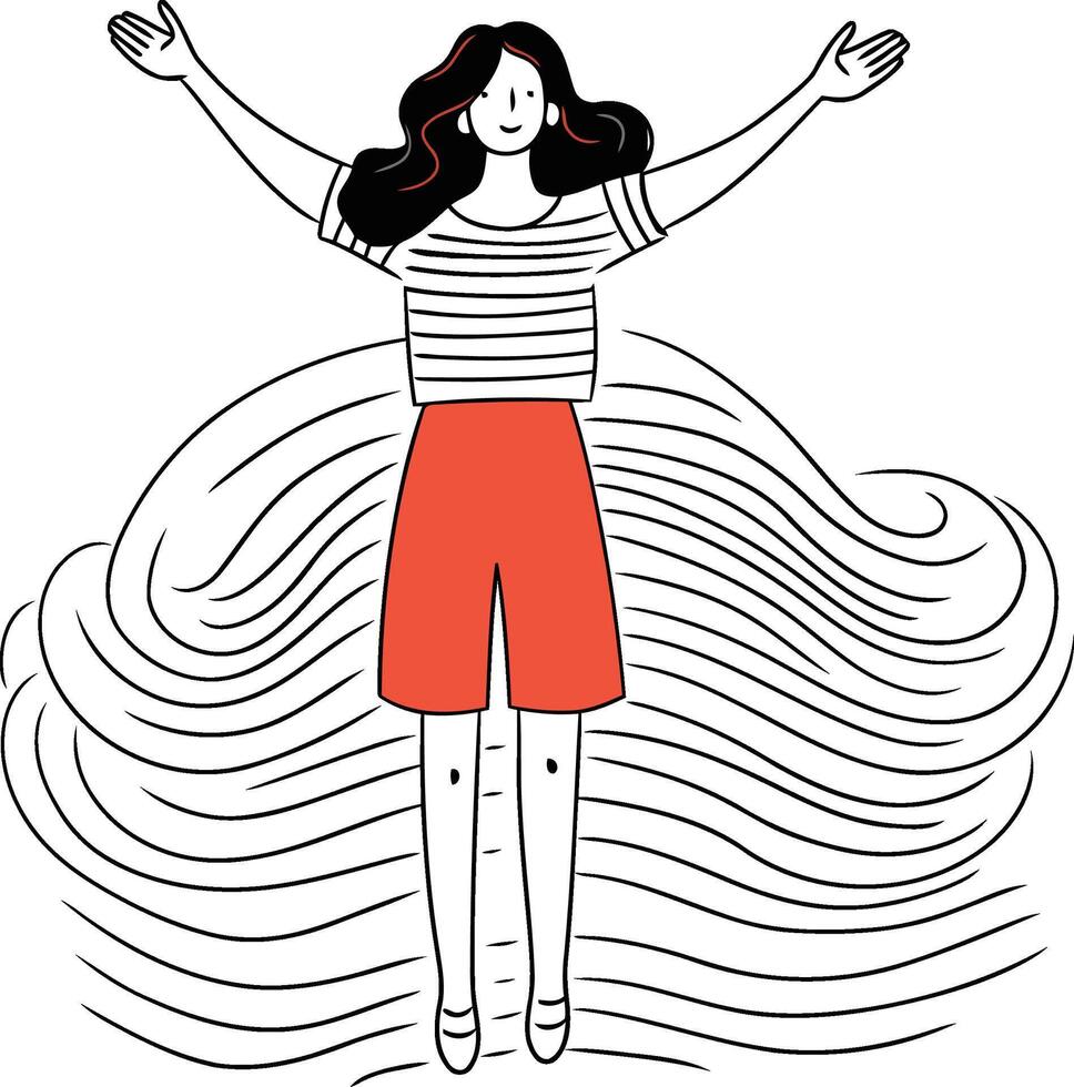 Girl in a red skirt on a background of waves vector