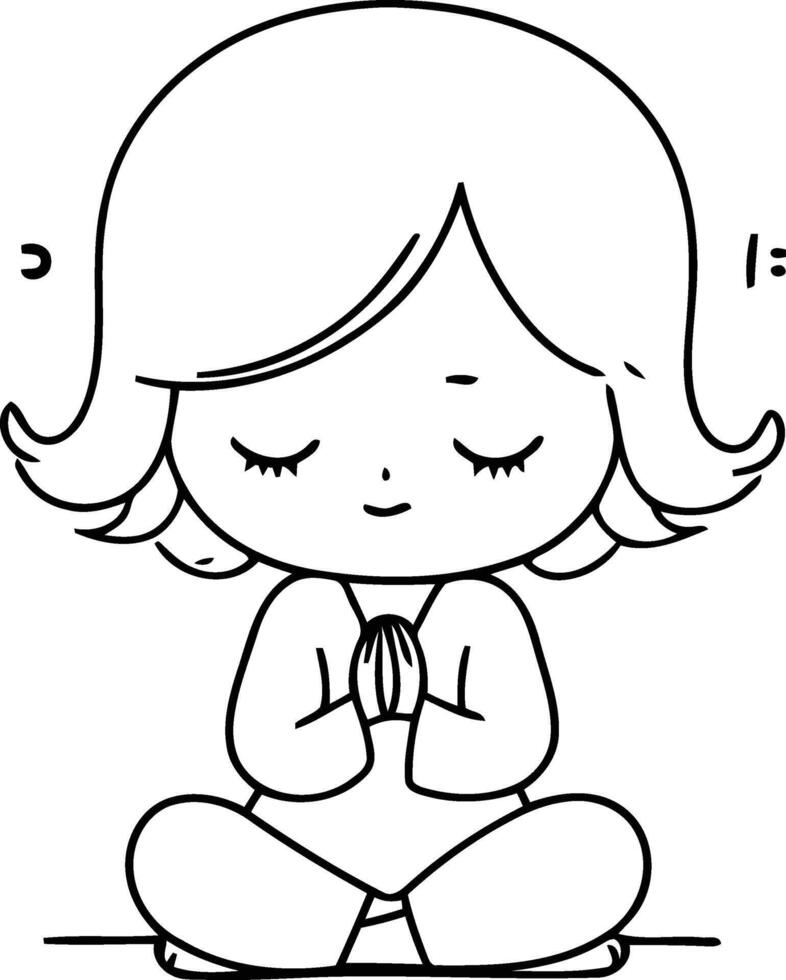 Illustration of a Little Girl Praying in the Lotus Position. vector