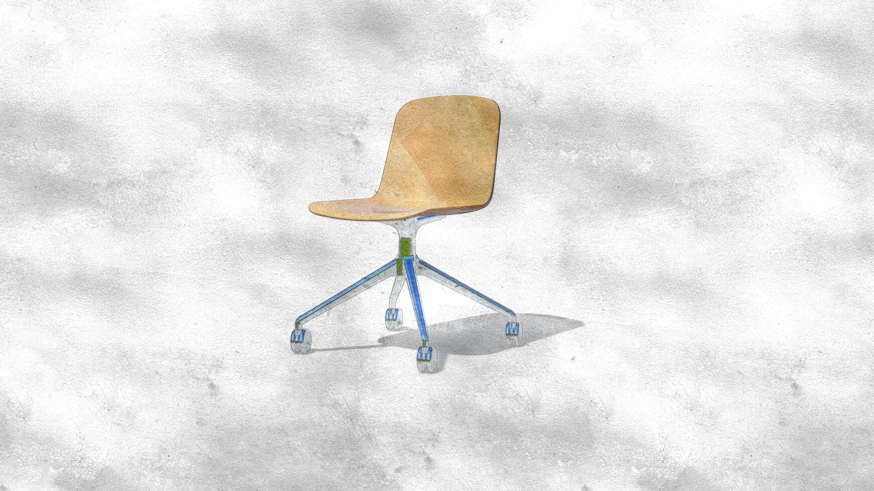 3d rendering single minimalist office chair with glossy wood on sketch photo