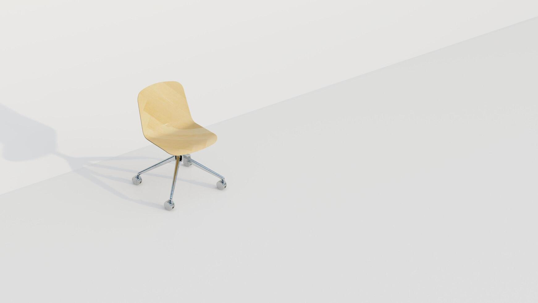 3d rendering single minimalist office chair with glossy wood and 4 wheelchair legs. photo