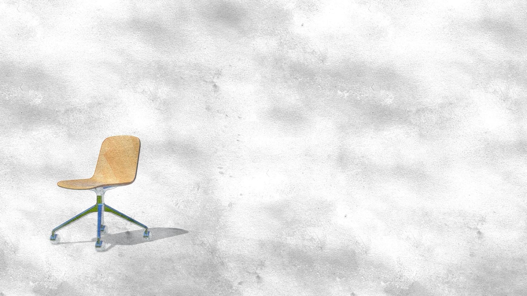 3d rendering single minimalist office chair with glossy wood on sketch photo