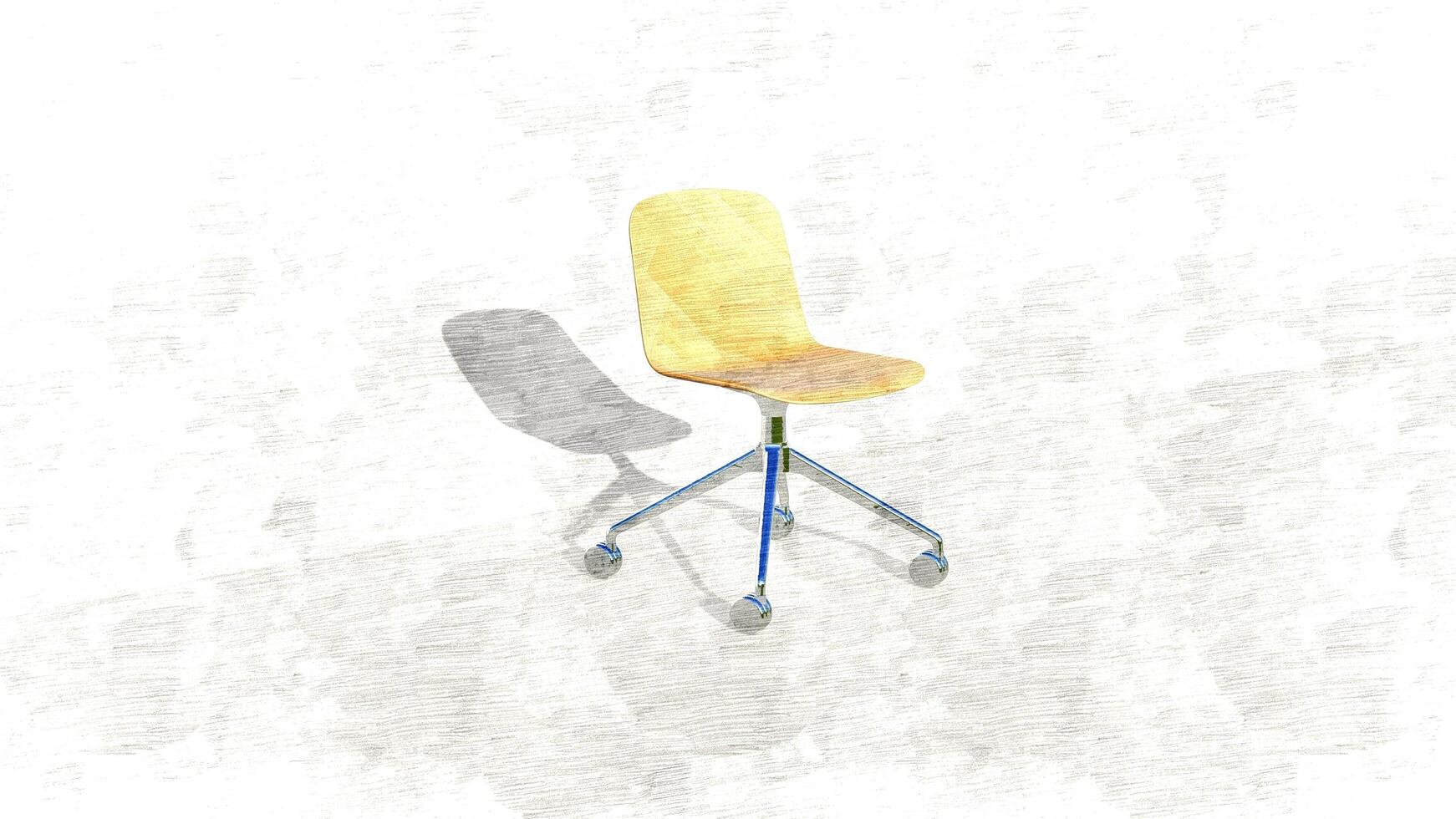 3d rendering single minimalist office chair with glossy wood on sketch photo