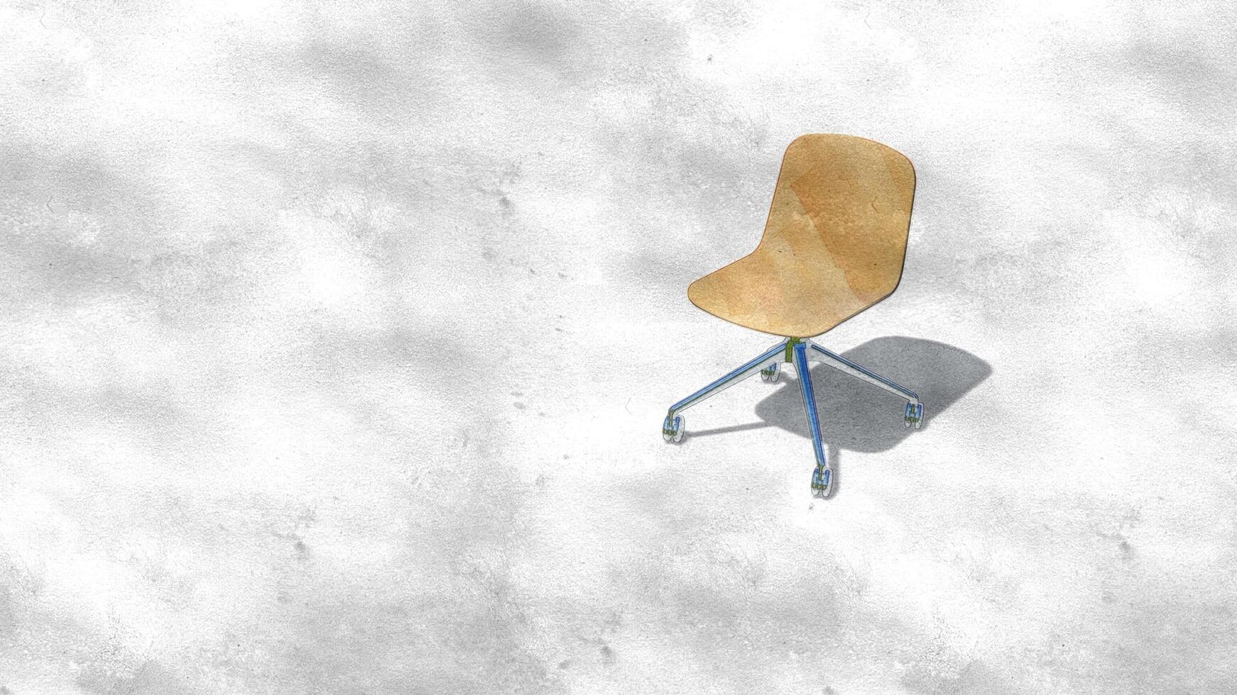 3d rendering single minimalist office chair with glossy wood on sketch photo
