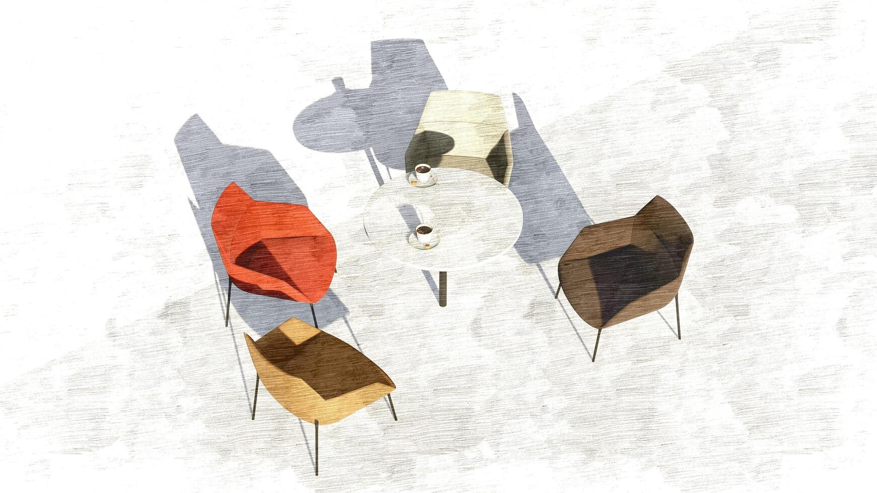 3d rendering set dining chair on sketch photo