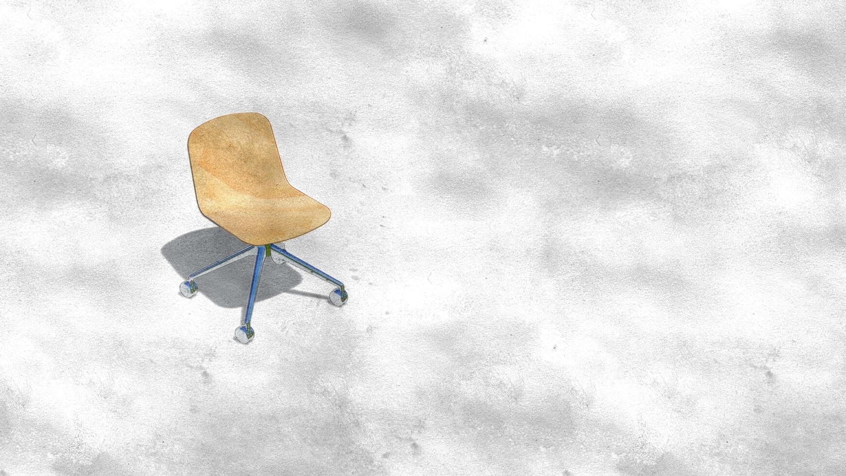 3d rendering single minimalist office chair with glossy wood on sketch photo