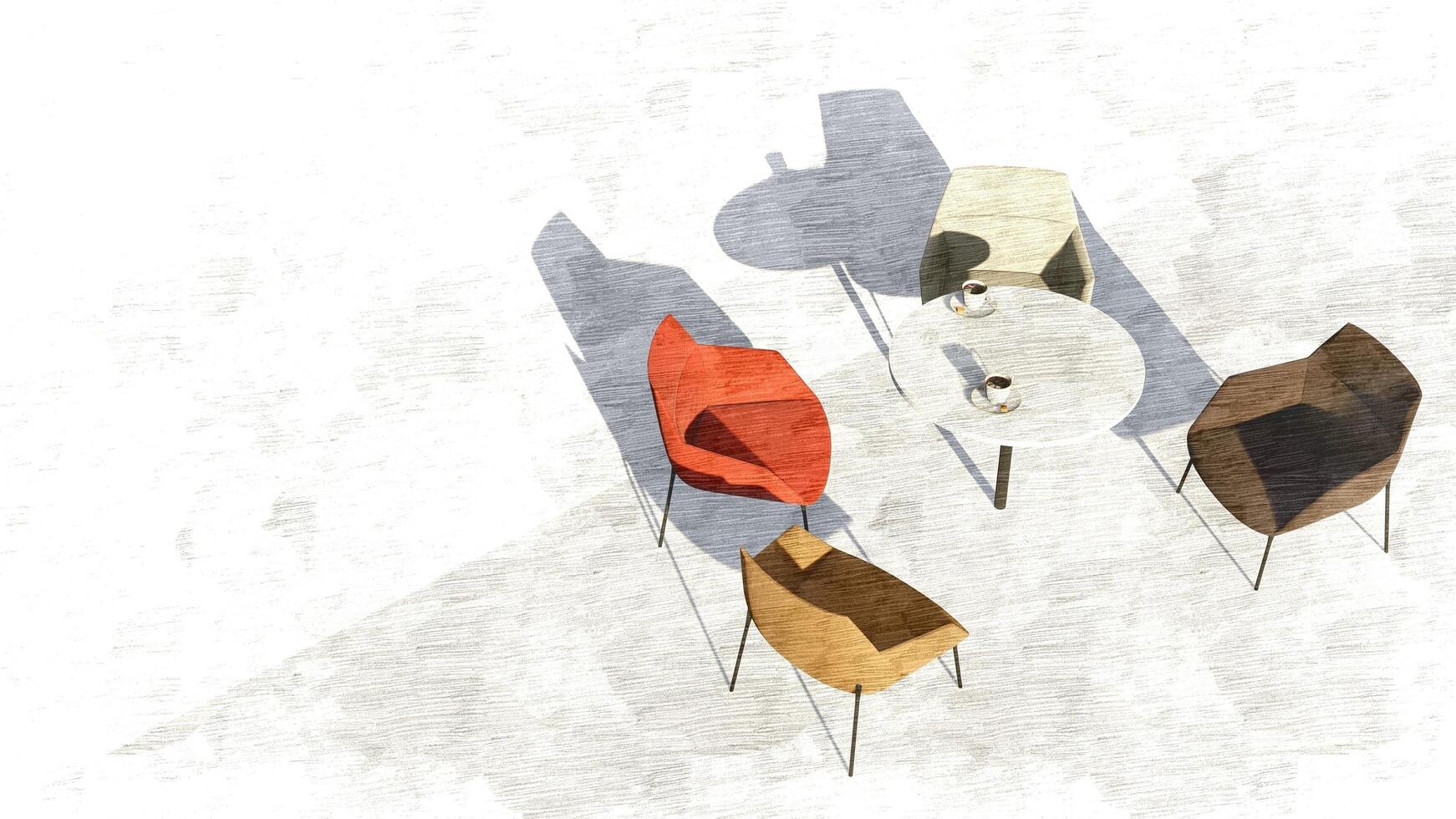 3d rendering set dining chair on sketch photo