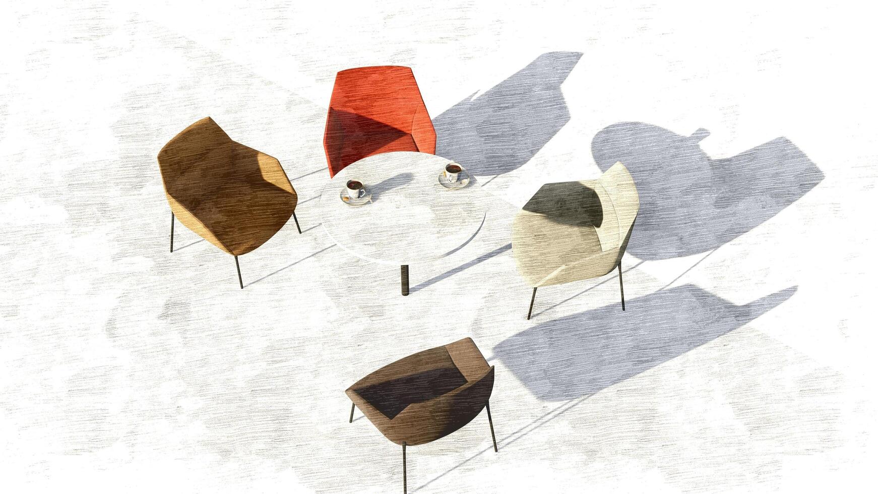 3d rendering set dining chair on sketch photo