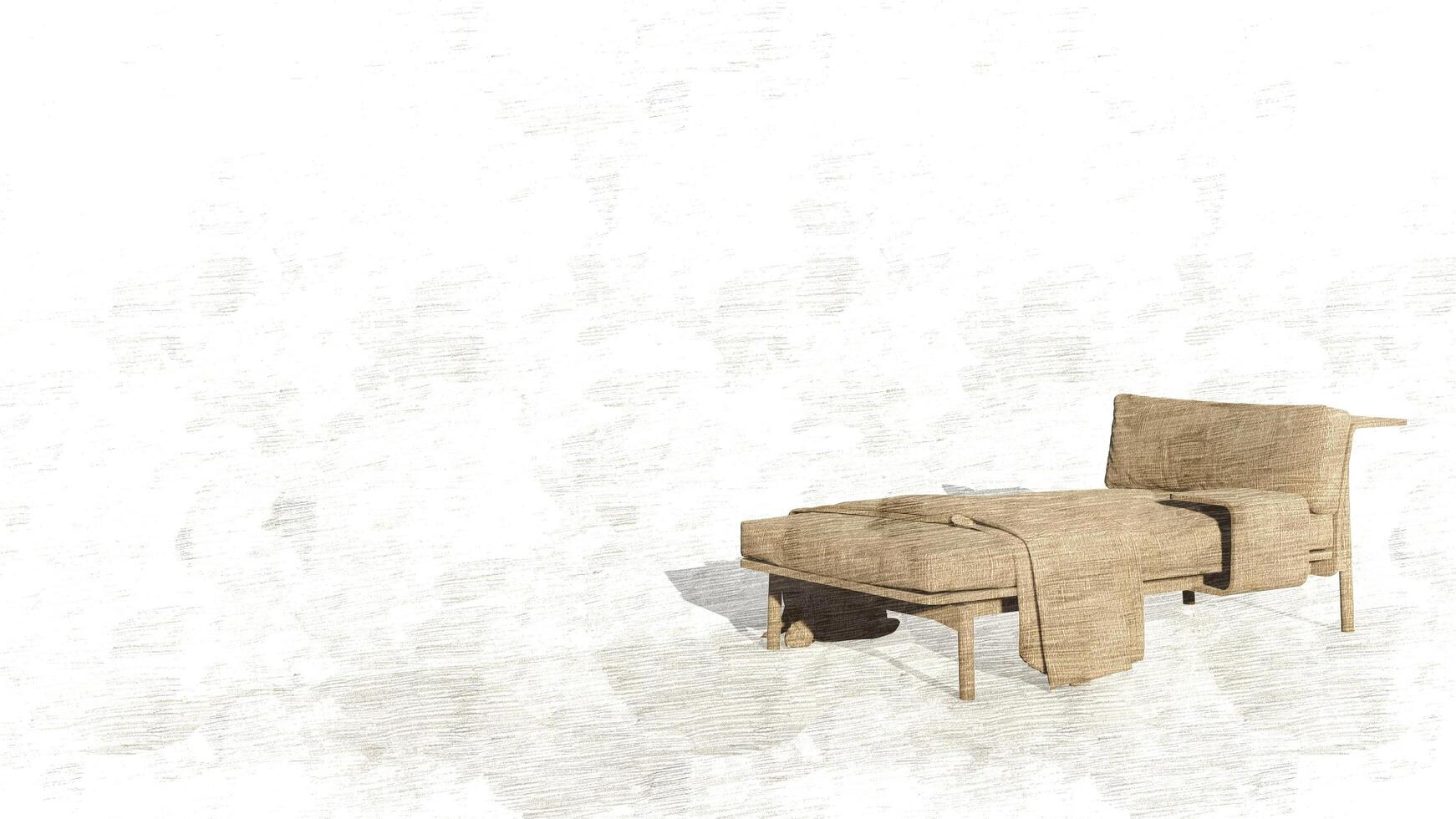 3d rendering a lounge sofa with a backrest on only one side and a coffee table attached on sketch photo