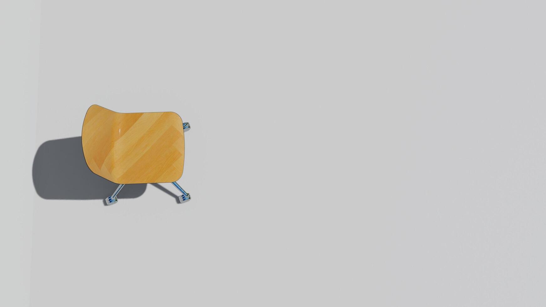 3d rendering single minimalist office chair with glossy wood and 4 wheelchair legs. photo
