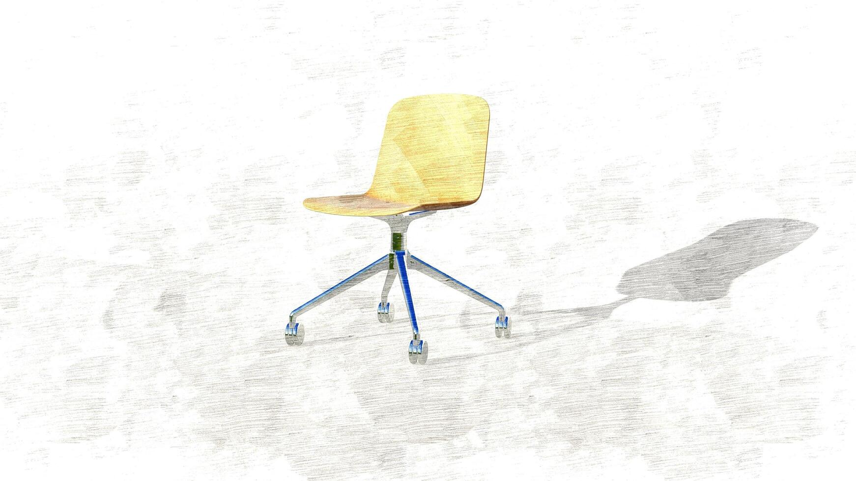 3d rendering single minimalist office chair with glossy wood on sketch photo
