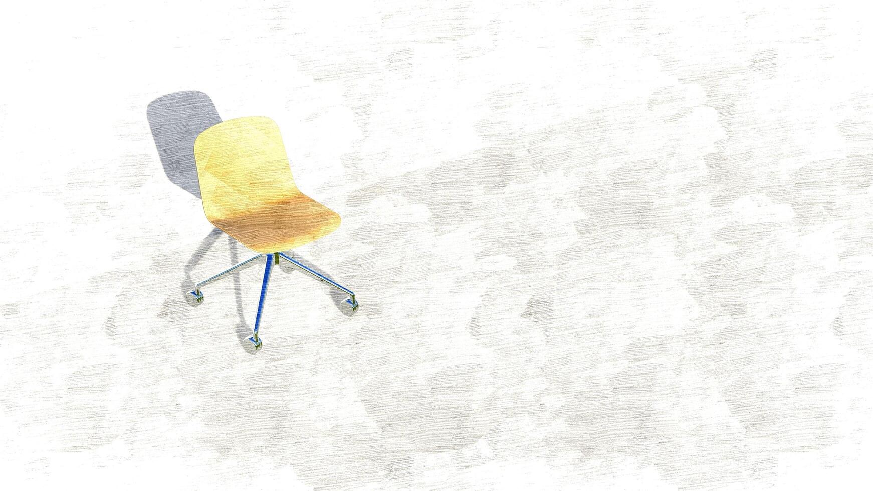 3d rendering single minimalist office chair with glossy wood on sketch photo