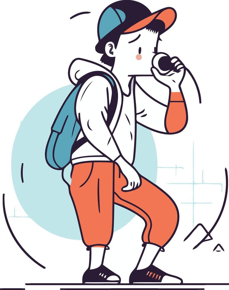 illustration of a young man in sportswear with a microphone. vector